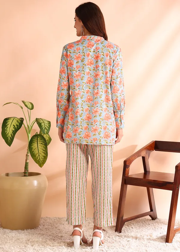 Multicolour_Floral_Print_Top_And_Striped_Pants_Co_Ord_Set_For_Women