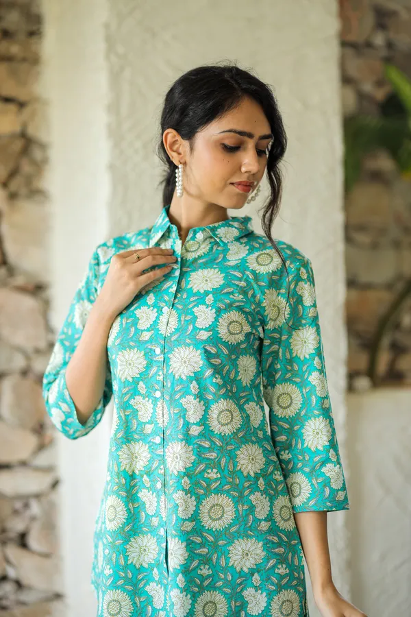 Sky_Blue_Floral_Block_Print_Cotton_Kurta_Palazzo_Set_For_Women
