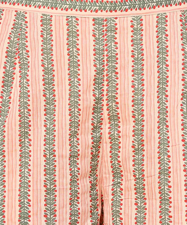 Off_White_And_Peach_Floral_Print_Kaftan_Top_With_Striped_Pants_Co_Ord_Set_For_Women