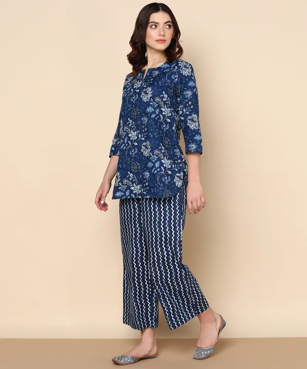 Blue_Floral_Print_Cotton_Top_With_Chevron_Palazzo_Set_For_Women