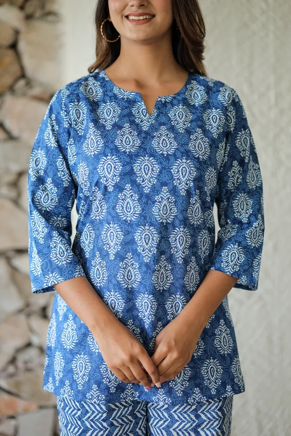 Blue_Hand_Block_Printed_Cotton_Co_Ord_Set_Tunic_Top_And_Palazzo_Pants_For_Women