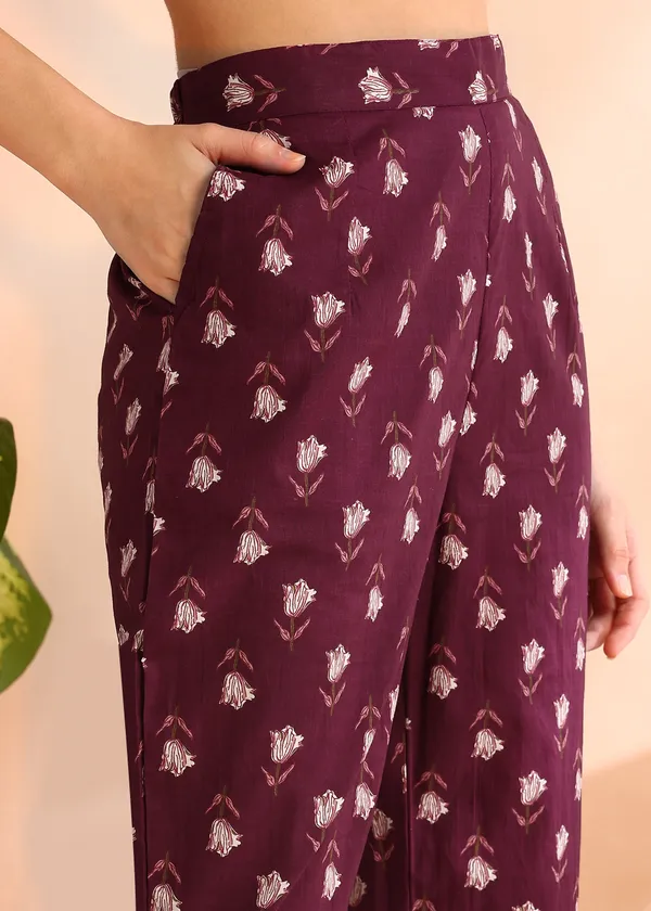 Wine_floral_pure_cotton_cord_set_for_Women