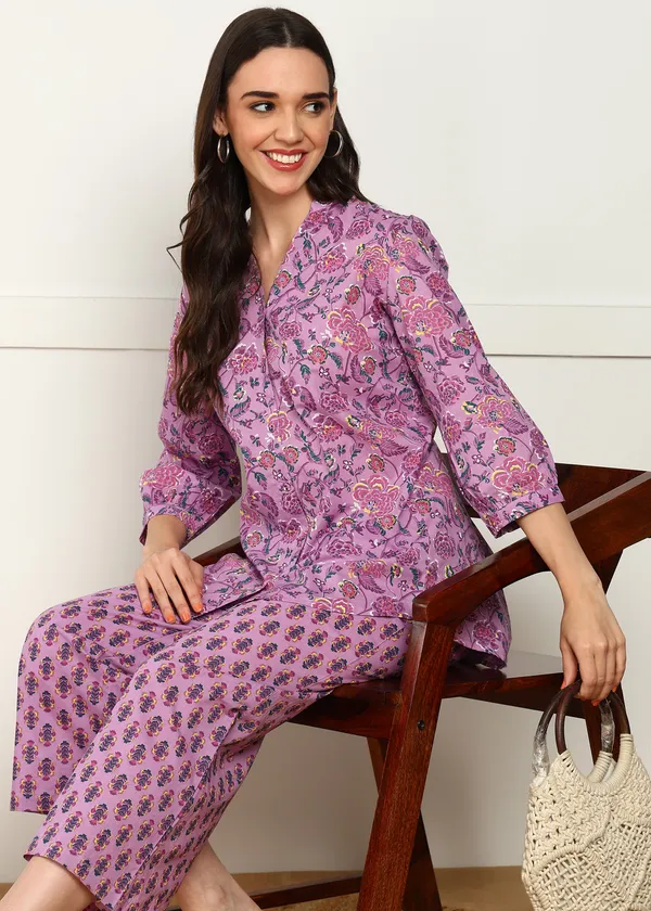 Elegant_Lavender_Pure_Cotton_Floral_Print_Co-ord_Se_For_Women