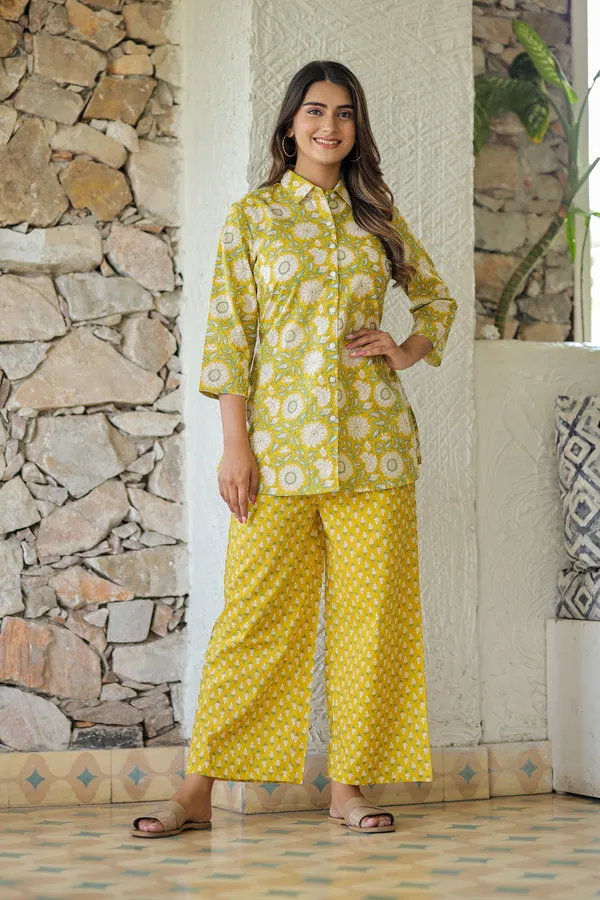Yellow_Floral_Print_Cotton_Co_Ord_Set_For_Women