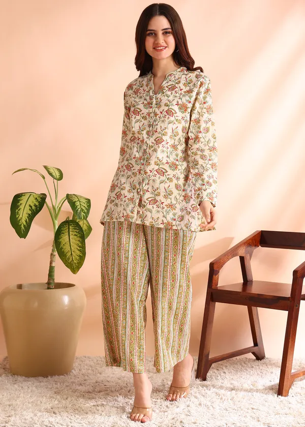 Off_White_Floral_Print_Co_Ord_Set_With_Striped_Palazzo_Pants_For_Women