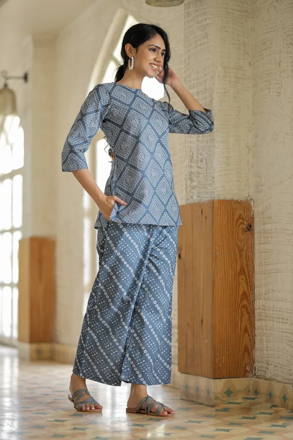 Blue_Geometric_Print_Kurta_Palazzo_Co_Ord_Set_For_Women
