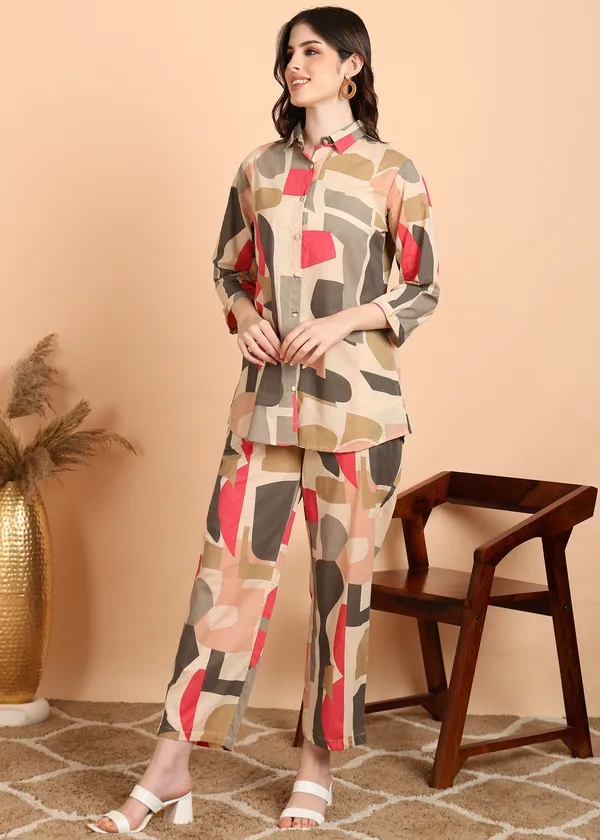 Multicolour_Abstract_Geometric_Print_Co_Ord_Set_Shirt_And_Palazzo_Set_For_Women