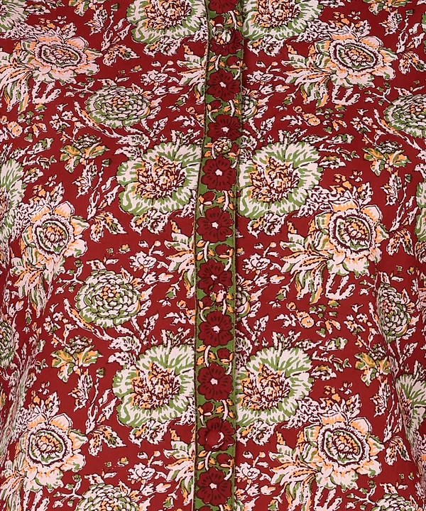 Maroon_Floral_Print_Button_Down_Top_With_Mandarin_Collar_For_Women