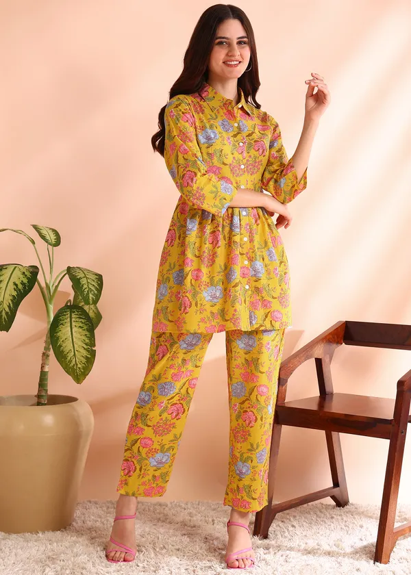 Yellow_Floral_Printed_Cotton_Co_Ord_Set_For_Women
