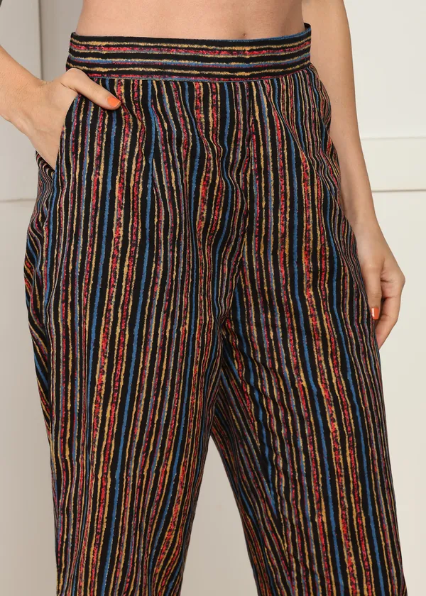 Brown_Floral_Print_Top_And_Striped_Pants_Co_Ord_Set_For_Women