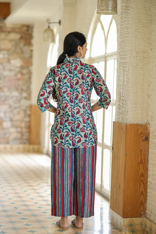 Multicolour_Floral_Print_Cotton_Kurta_With_Striped_Palazzo_Set_For_Women