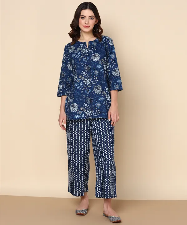 Blue_Floral_Print_Cotton_Top_With_Chevron_Palazzo_Set_For_Women