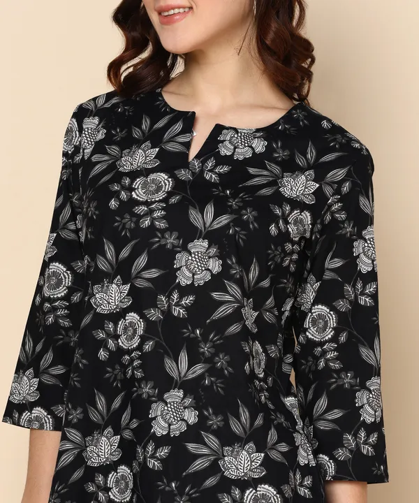Black_Floral_Print_Top_With_Striped_Palazzo_Pants_Set_For_Women