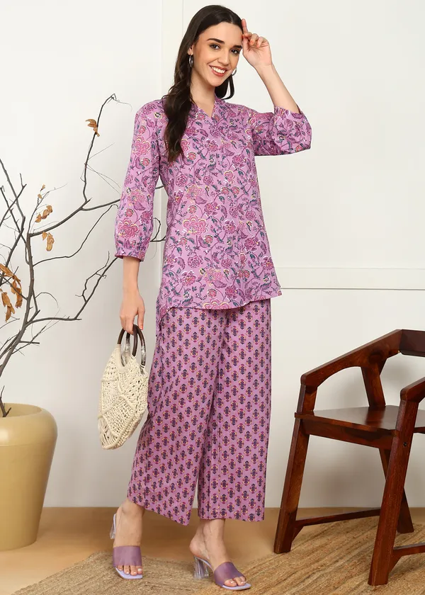 Elegant_Lavender_Pure_Cotton_Floral_Print_Co-ord_Se_For_Women