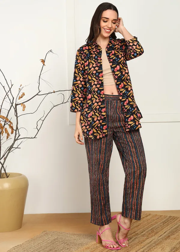 Brown_Floral_Print_Top_And_Striped_Pants_Co_Ord_Set_For_Women