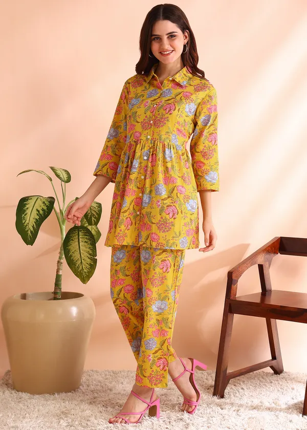 Yellow_Floral_Printed_Cotton_Co_Ord_Set_For_Women