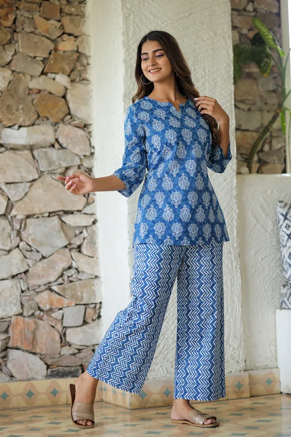 Blue_Hand_Block_Printed_Cotton_Co_Ord_Set_Tunic_Top_And_Palazzo_Pants_For_Women