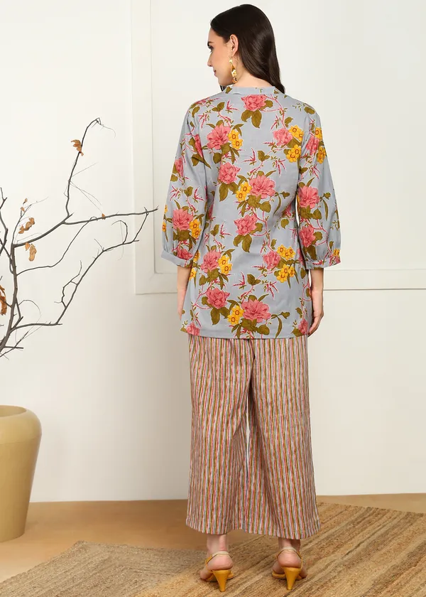 Multicolour_Floral_Print_Top_With_Striped_Palazzo_Pants_Co_Ord_Set_For_Women