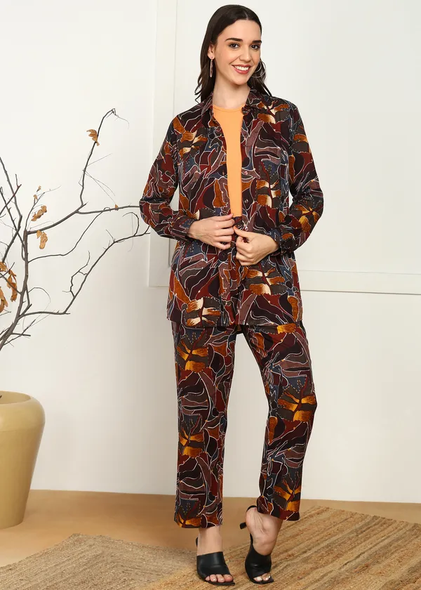 Brown_Abstract_Print_Co_Ord_Set_For_Women