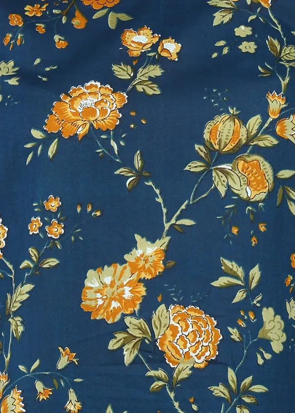 Blue_Floral_Print_Top_With_3/4_Sleeves_For_Women
