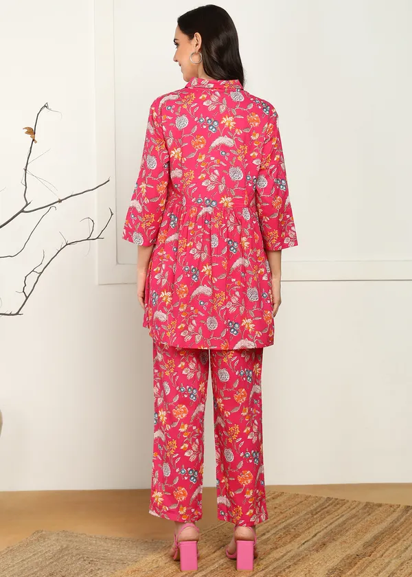 Pink_Floral_Printed_Co_Ord_Set_With_Tunic_Top_And_Pants_For_Women