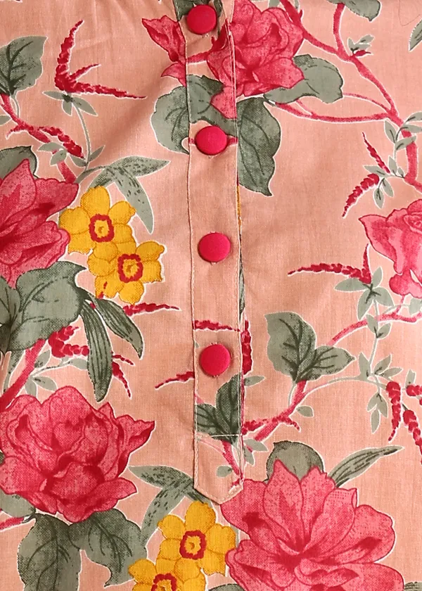 Pink_Floral_Printed_Cotton_Kurta_With_Button_Detailing_For_Women