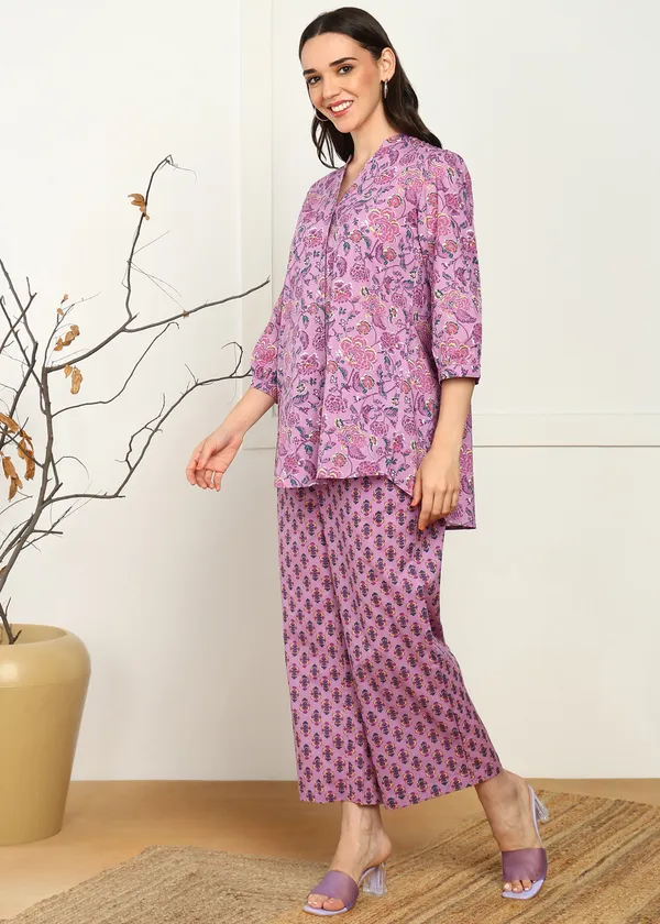 Elegant_Lavender_Pure_Cotton_Floral_Print_Co-ord_Se_For_Women