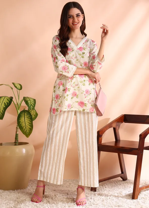 White_And_Pink_Striped_Pure_Cotton_cord_set_For_Women