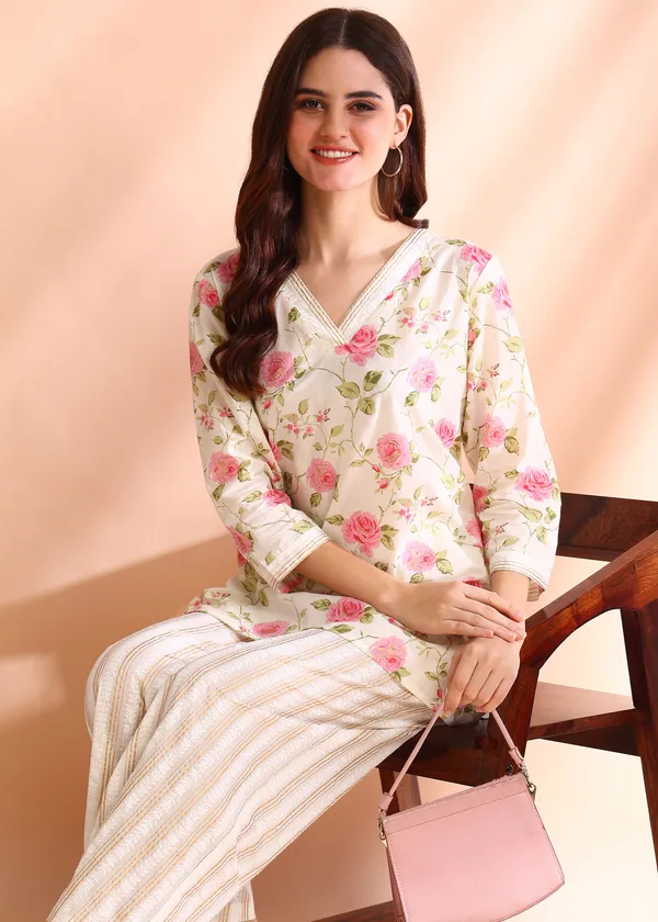 White_And_Pink_Striped_Pure_Cotton_cord_set_For_Women