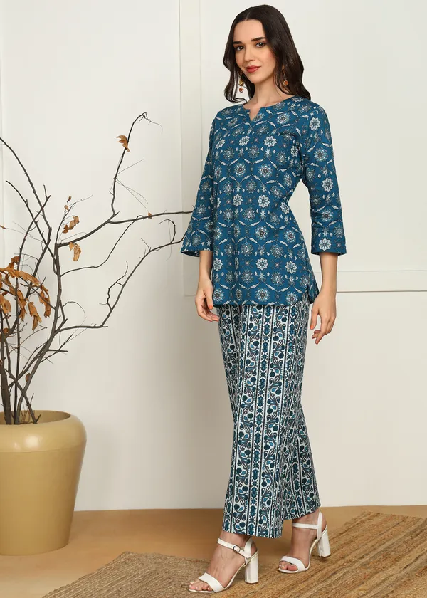 Blue_Ethnic_Floral_Print_Cotton_Palazzo_Set_For_Women