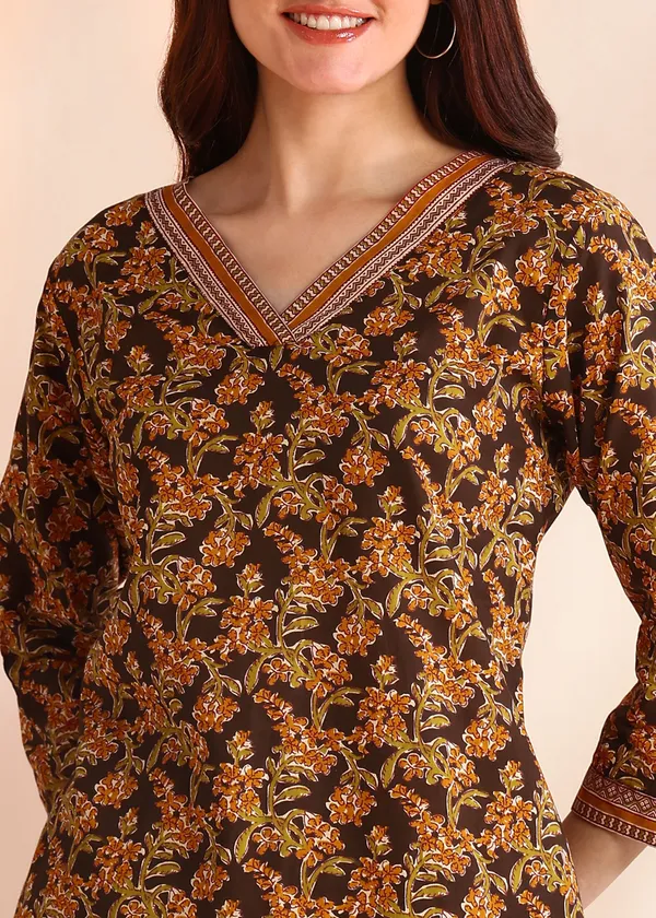 Mustard_Brown_Traditional_Printed_Kurta_And_Palazzo_Set_For_Women