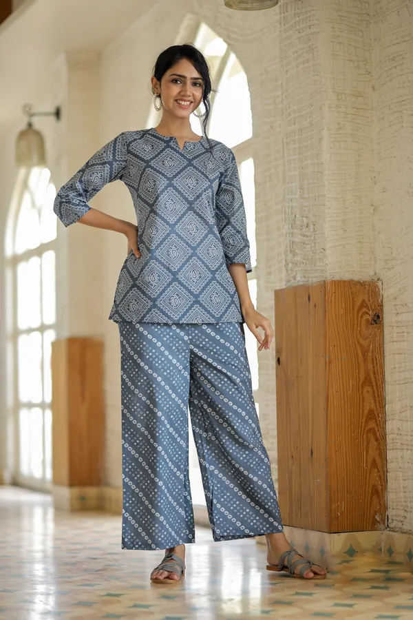 Blue_Geometric_Print_Kurta_Palazzo_Co_Ord_Set_For_Women
