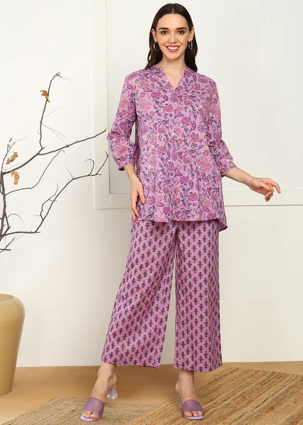 Elegant_Lavender_Pure_Cotton_Floral_Print_Co-ord_Se_For_Women