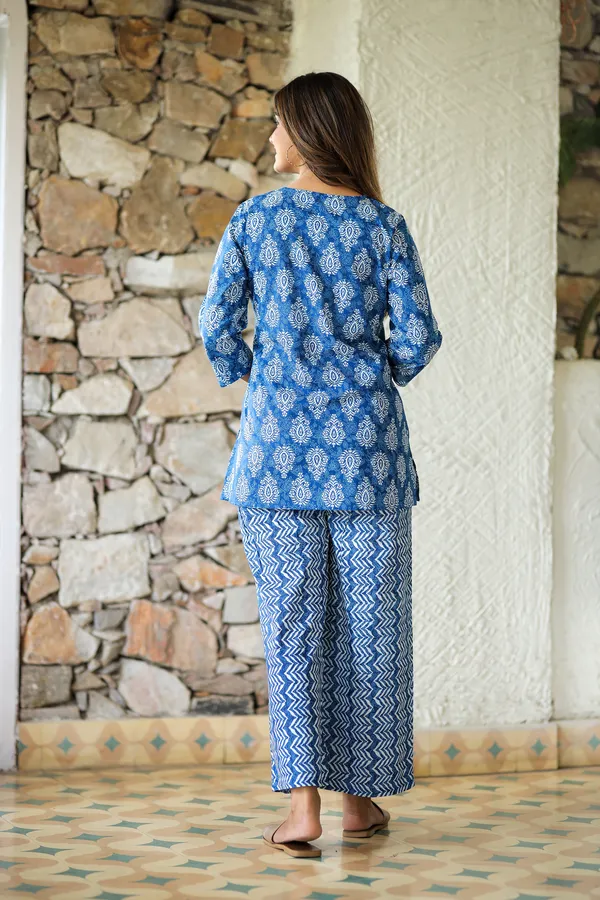 Blue_Hand_Block_Printed_Cotton_Co_Ord_Set_Tunic_Top_And_Palazzo_Pants_For_Women