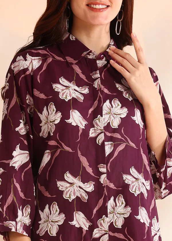 Wine_floral_pure_cotton_cord_set_for_Women