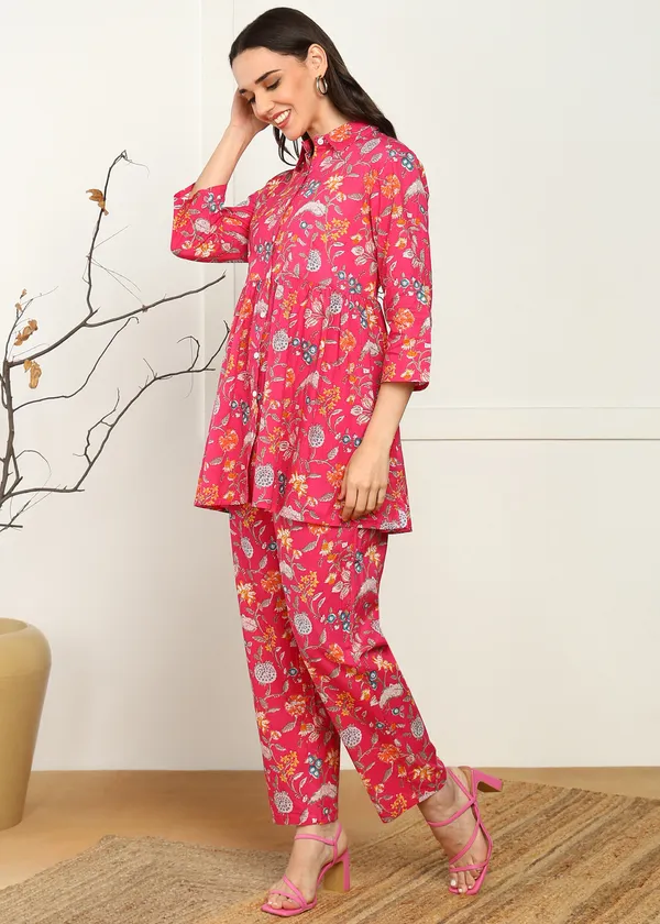 Pink_Floral_Printed_Co_Ord_Set_With_Tunic_Top_And_Pants_For_Women