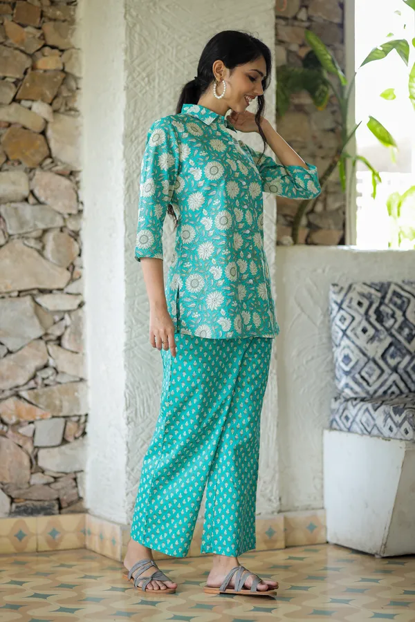 Sky_Blue_Floral_Block_Print_Cotton_Kurta_Palazzo_Set_For_Women