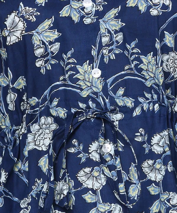 Blue_Floral_Print_Co_Ord_Set_With_Mandarin_Collar_Top_And_Relaxed_Fit_Pants_For_Women