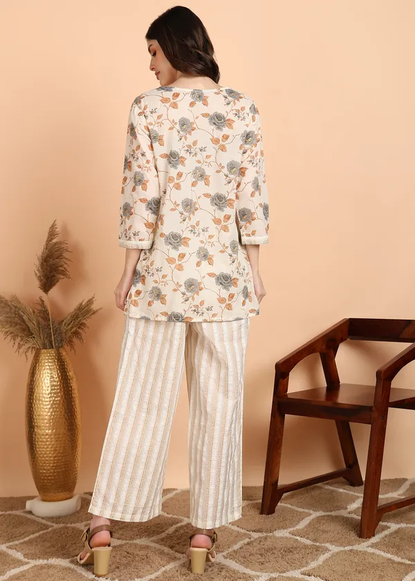 Off_White_Floral_Print_Top_With_Striped_Palazzo_Pants_Co_Ord_Set_For_Women