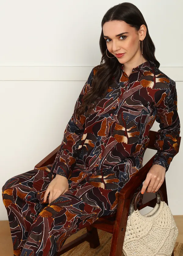 Brown_Abstract_Print_Co_Ord_Set_For_Women