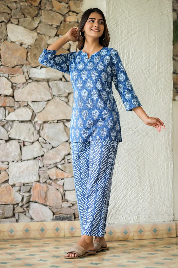 Blue_Hand_Block_Printed_Cotton_Co_Ord_Set_Tunic_Top_And_Palazzo_Pants_For_Women