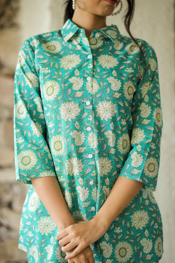 Sky_Blue_Floral_Block_Print_Cotton_Kurta_Palazzo_Set_For_Women