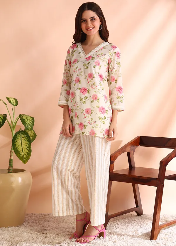 White_And_Pink_Striped_Pure_Cotton_cord_set_For_Women