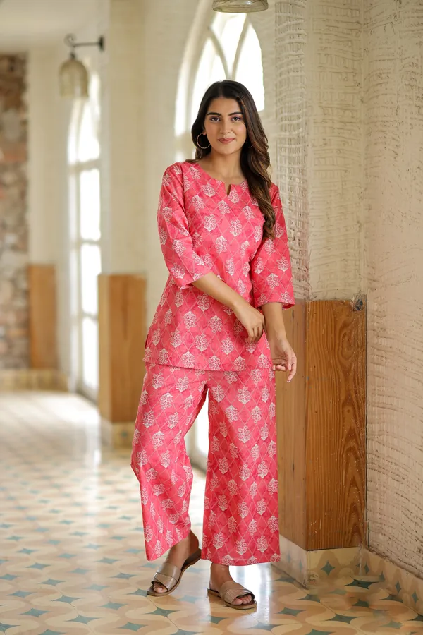 Pink_Floral_Block_Print_Cotton_Kurta_Palazzo_Set_For_Women