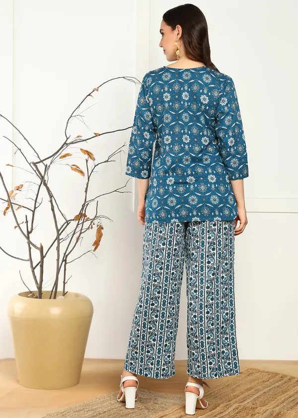 Blue_Ethnic_Floral_Print_Cotton_Palazzo_Set_For_Women