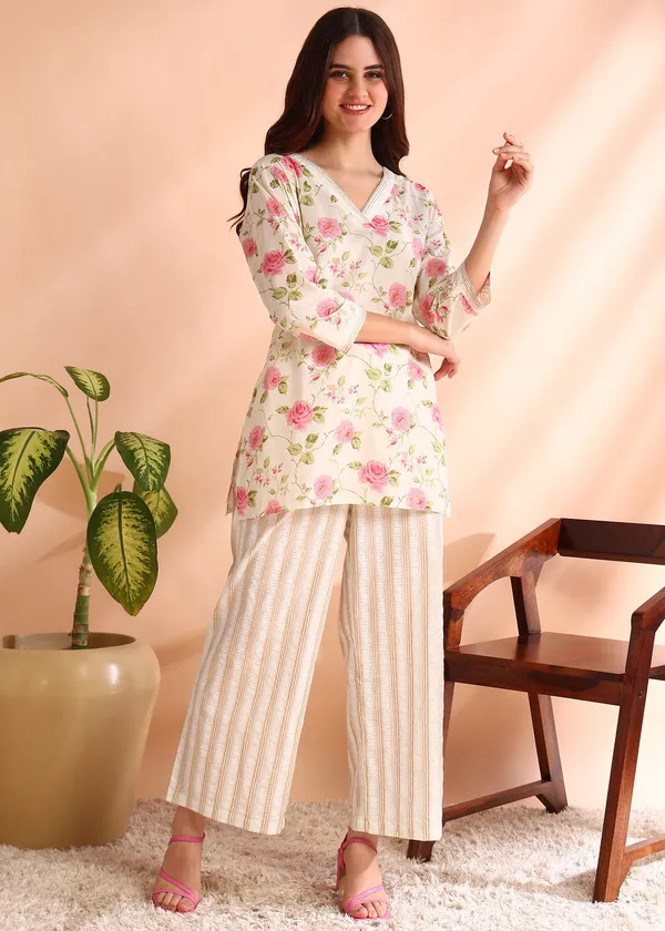 White_And_Pink_Striped_Pure_Cotton_cord_set_For_Women
