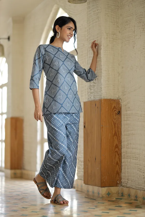 Blue_Geometric_Print_Kurta_Palazzo_Co_Ord_Set_For_Women