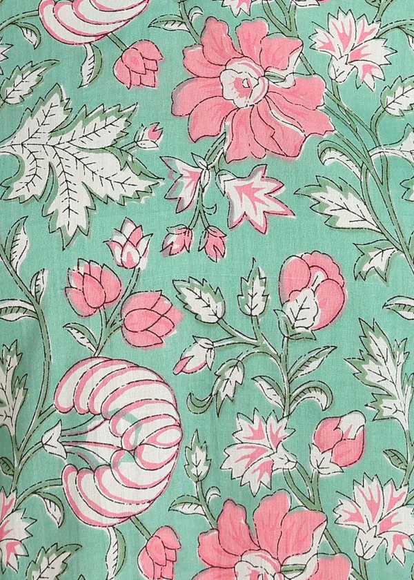 Ocean_Blue_Floral_Print_Cotton_Night_Suit_Set_For_Women