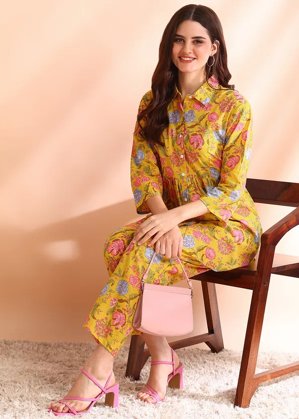 Yellow_Floral_Printed_Cotton_Co_Ord_Set_For_Women
