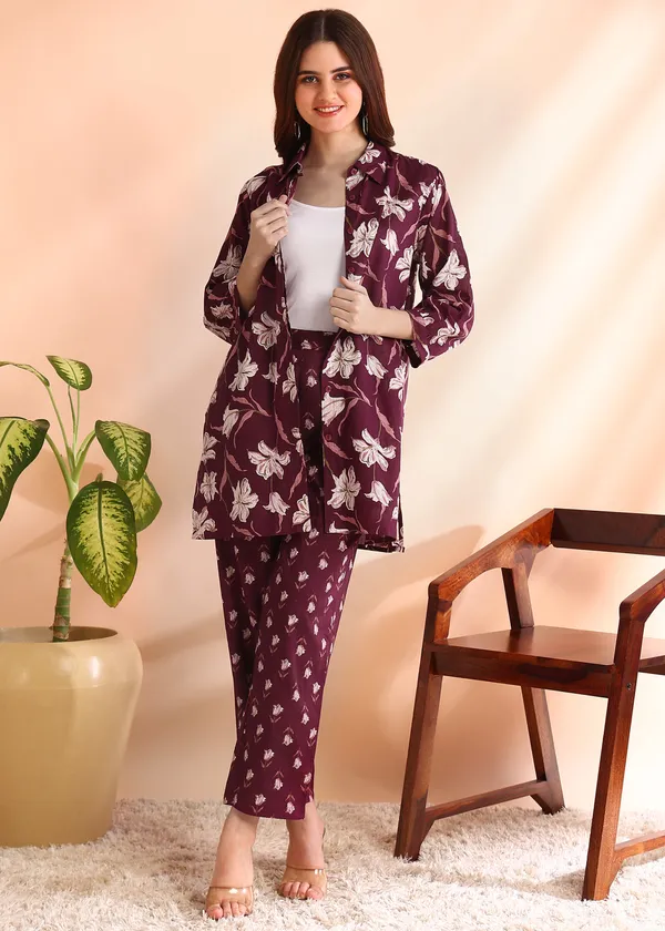 Wine_floral_pure_cotton_cord_set_for_Women